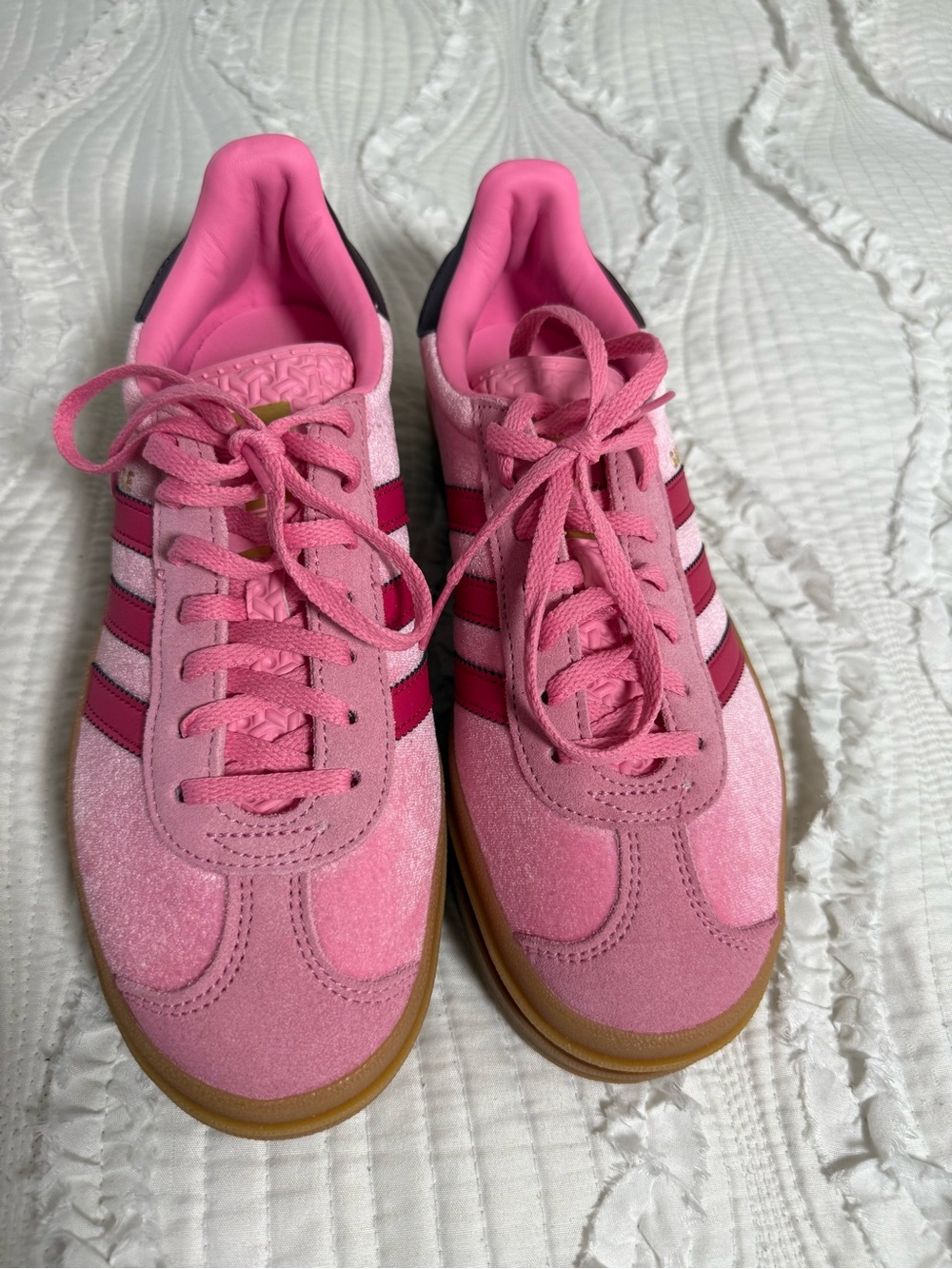 adidas Pink Suede Sneakers with Dark Pink and White Stripes